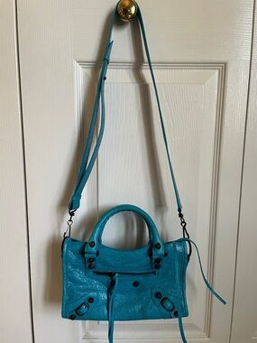 BEAUTIFUL BALENCIAGA LE CITY MINI BAG IN TURQUOISE BLUE PERFECT CONDITION!